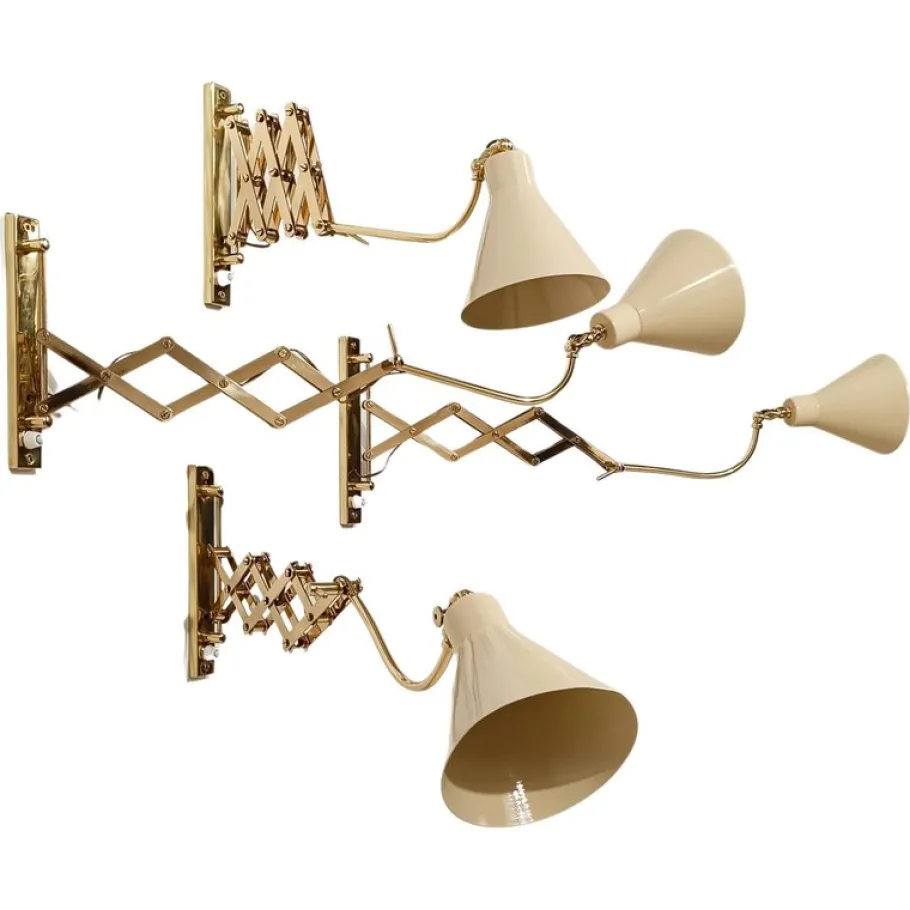 Sale Pamono Vintage Italian Adjustable Wall Lights in Brass and Creamy White Metal, 1950s