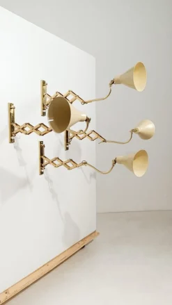 Sale Pamono Vintage Italian Adjustable Wall Lights in Brass and Creamy White Metal, 1950s