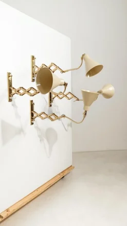 Sale Pamono Vintage Italian Adjustable Wall Lights in Brass and Creamy White Metal, 1950s