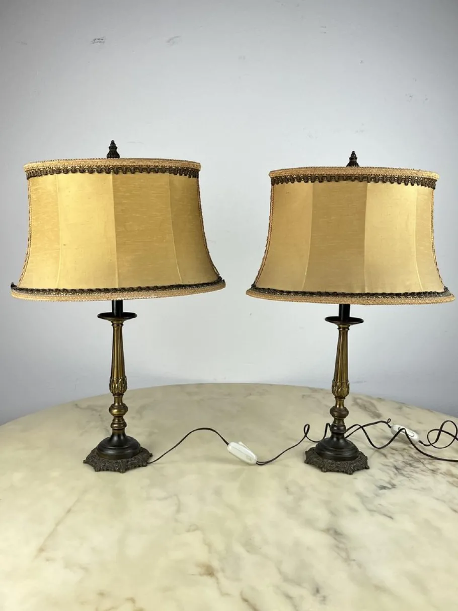 Clearance Pamono Vintage Italian Bedside Table Lamps in Bronze, 1940s, Set of 2