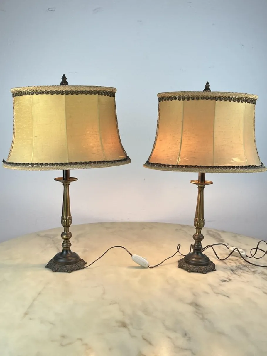 Clearance Pamono Vintage Italian Bedside Table Lamps in Bronze, 1940s, Set of 2