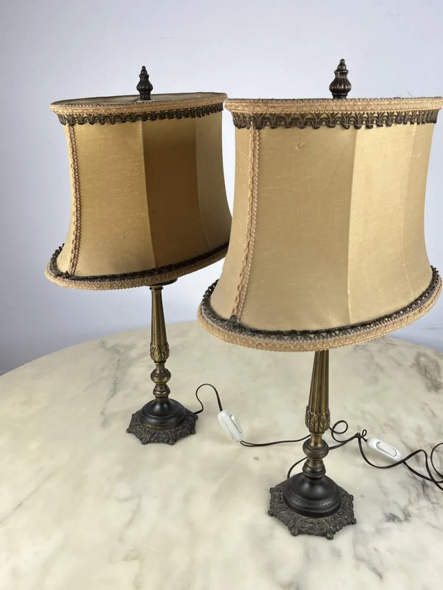 Clearance Pamono Vintage Italian Bedside Table Lamps in Bronze, 1940s, Set of 2