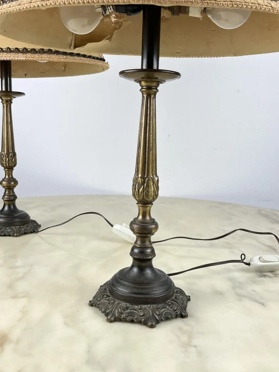 Clearance Pamono Vintage Italian Bedside Table Lamps in Bronze, 1940s, Set of 2