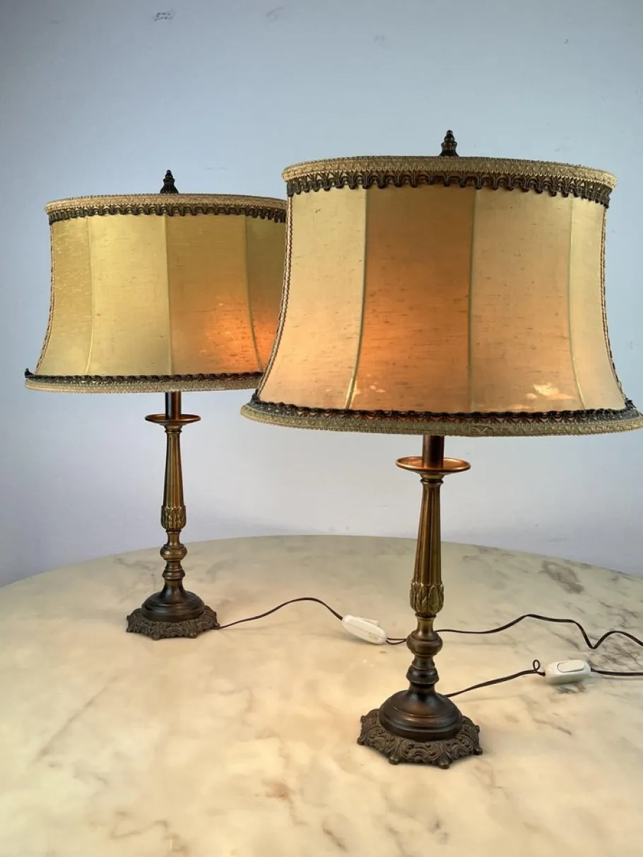Clearance Pamono Vintage Italian Bedside Table Lamps in Bronze, 1940s, Set of 2