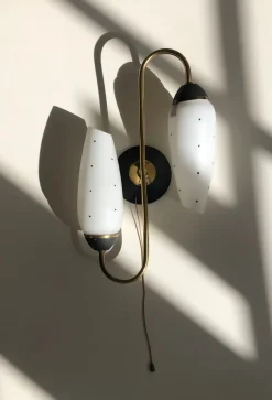 Discount Pamono Vintage Italian Brass and Polka Dot Glass Wall Sconces, 1955, Set of 3