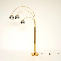 New Pamono Vintage Italian Brass and Chrome Arc Floor Lamp, 1970s