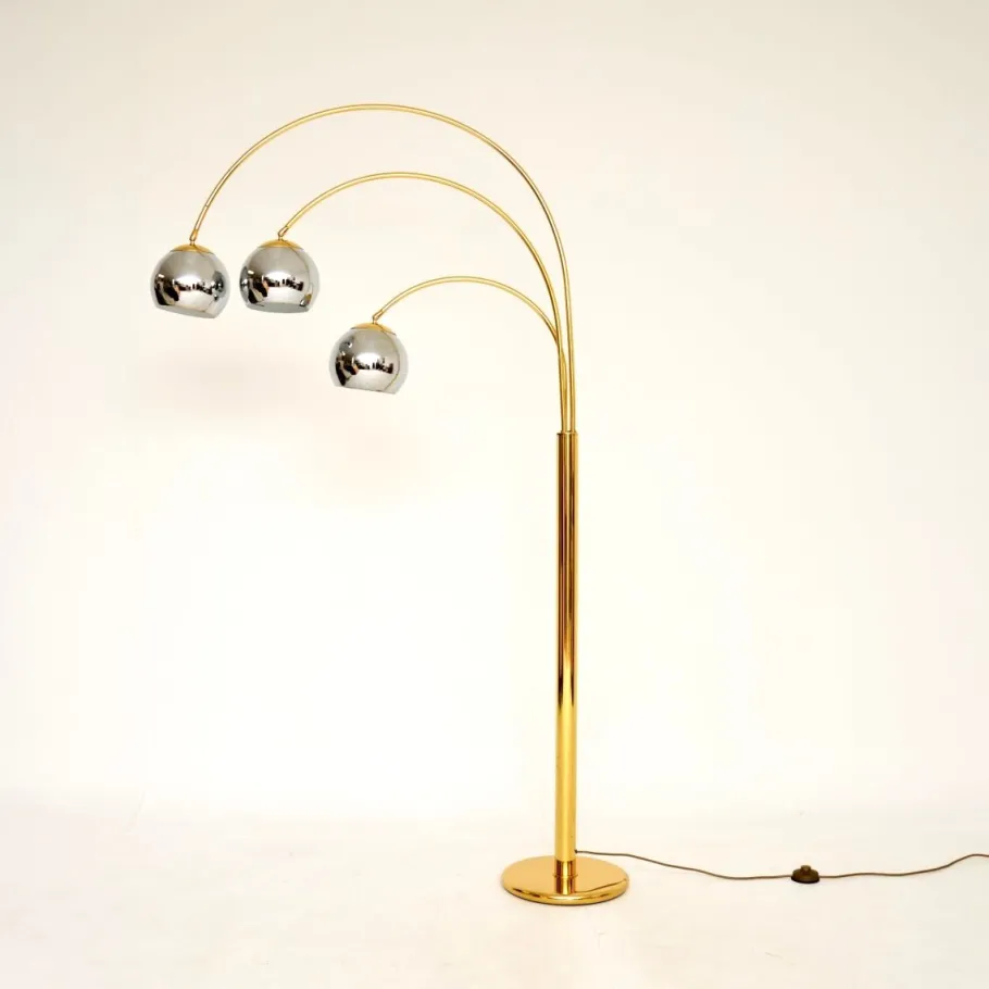 New Pamono Vintage Italian Brass and Chrome Arc Floor Lamp, 1970s