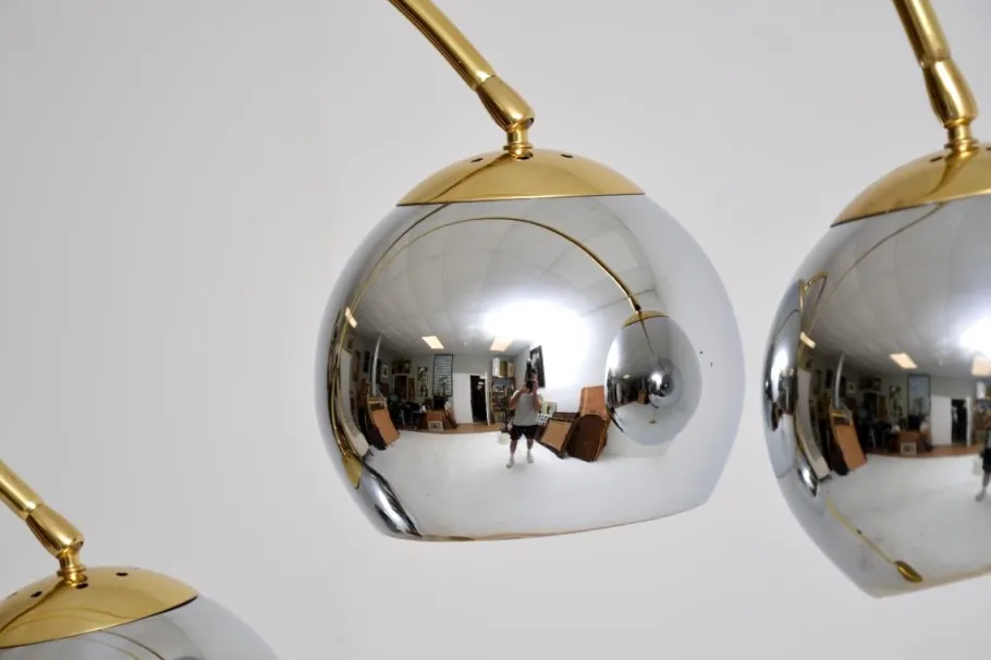 New Pamono Vintage Italian Brass and Chrome Arc Floor Lamp, 1970s