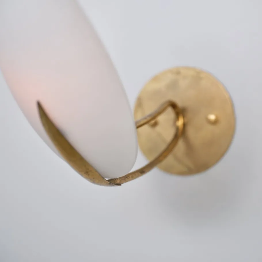 Best Pamono Vintage Italian Brass Sconces with Almond-Shaped Opaline Glass Shades, 1950s, Set of 2