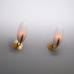 Best Pamono Vintage Italian Brass Sconces with Almond-Shaped Opaline Glass Shades, 1950s, Set of 2