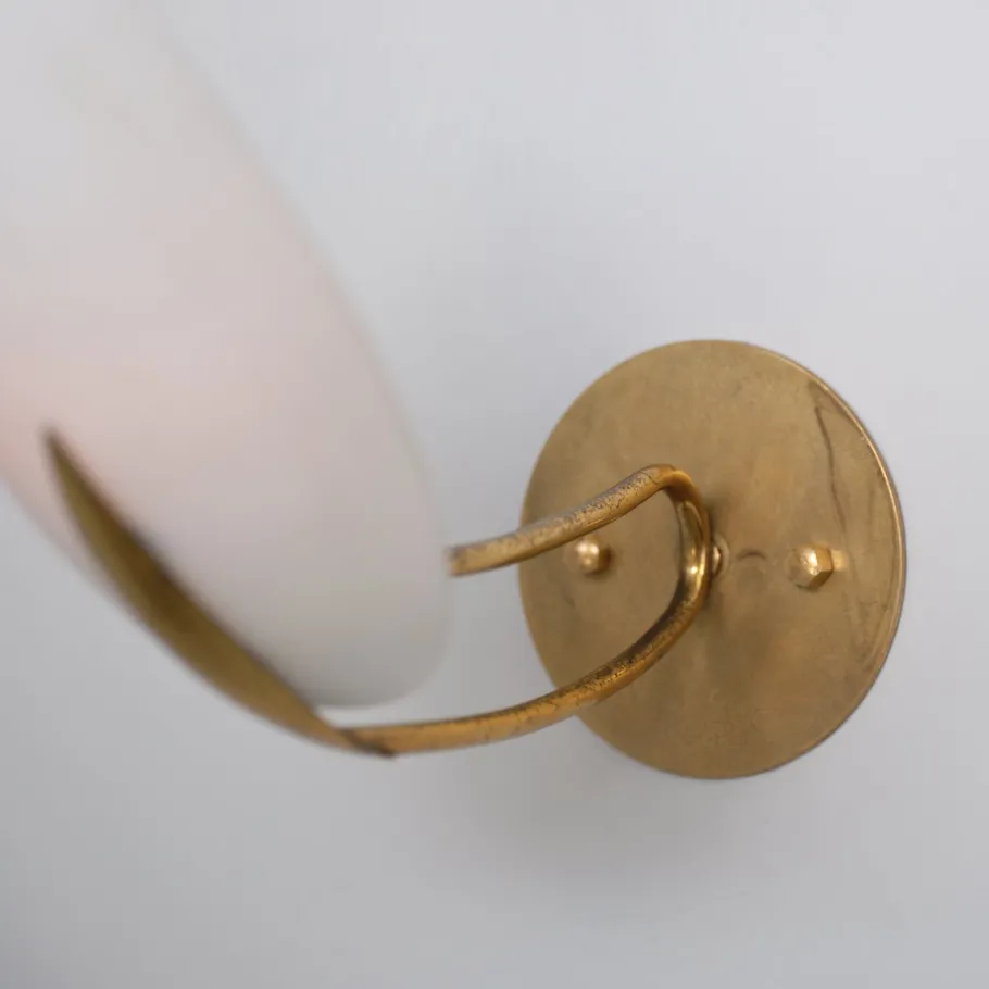 Best Pamono Vintage Italian Brass Sconces with Almond-Shaped Opaline Glass Shades, 1950s, Set of 2