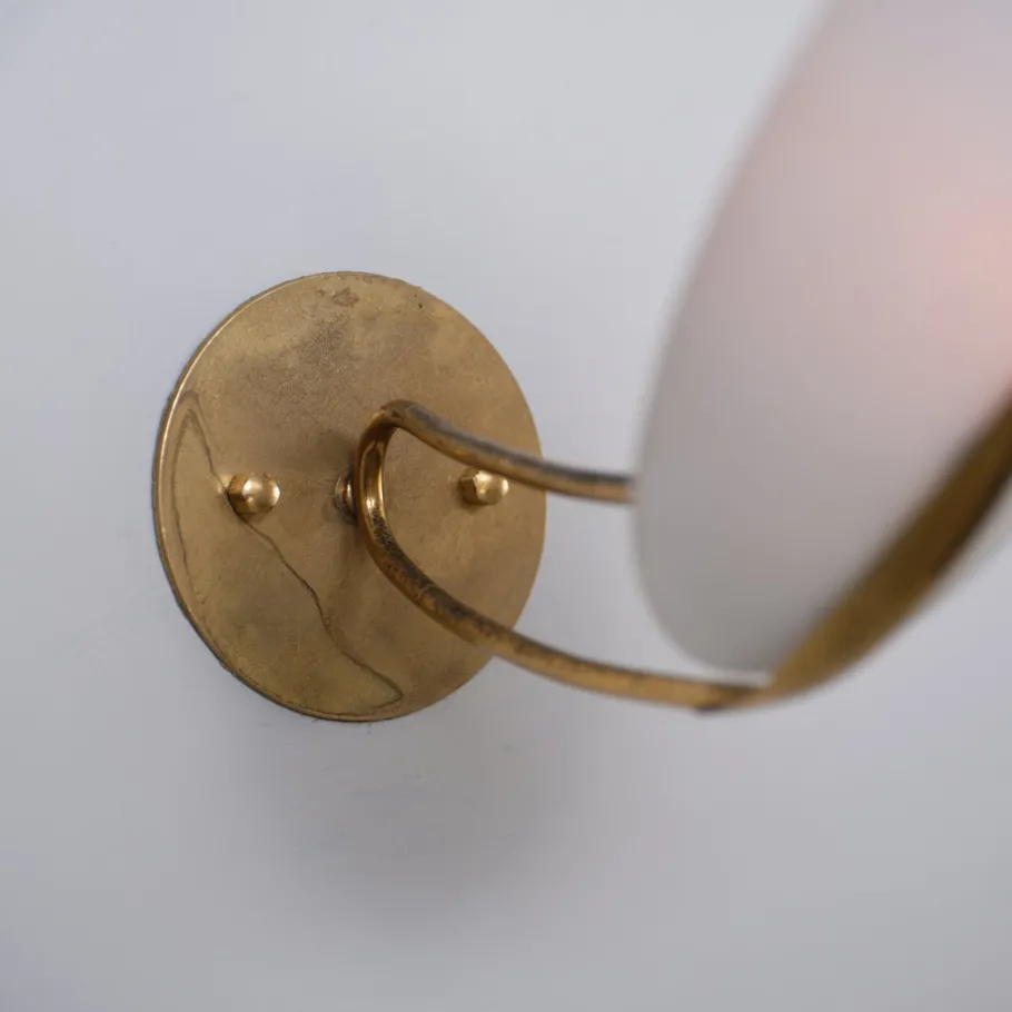 Best Pamono Vintage Italian Brass Sconces with Almond-Shaped Opaline Glass Shades, 1950s, Set of 2