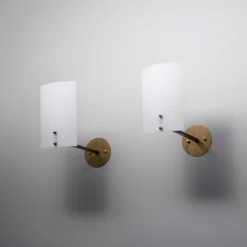 Discount Pamono Vintage Italian Brass Sconces with Curved White Diffusers, 1950s, Set of 2