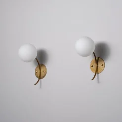 Sale Pamono Vintage Italian Brass Sconces with Opaline Glass Globes, 1950s, Set of 2