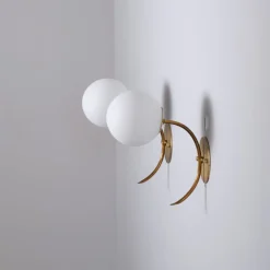 Sale Pamono Vintage Italian Brass Sconces with Opaline Glass Globes, 1950s, Set of 2
