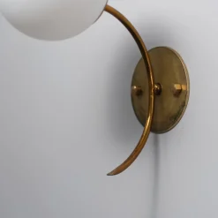 Sale Pamono Vintage Italian Brass Sconces with Opaline Glass Globes, 1950s, Set of 2