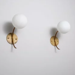 Sale Pamono Vintage Italian Brass Sconces with Opaline Glass Globes, 1950s, Set of 2