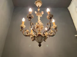 New Pamono Vintage Italian Bronze Ceramic Chandelier by Antonio Zen for Le Ceramiche di Nove e Bassano, 1950s