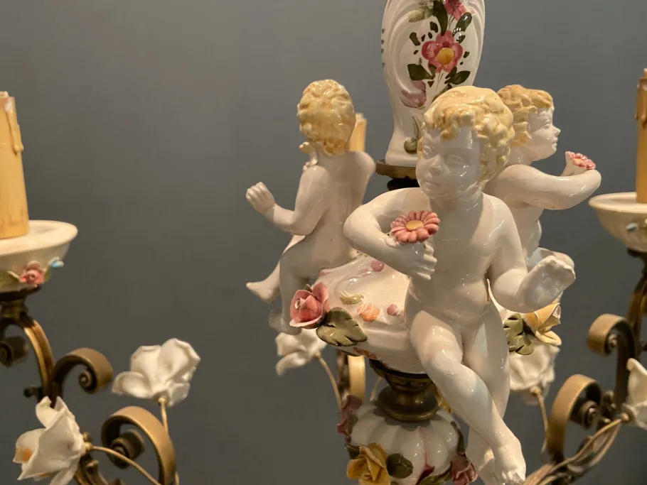 New Pamono Vintage Italian Bronze Ceramic Chandelier by Antonio Zen for Le Ceramiche di Nove e Bassano, 1950s