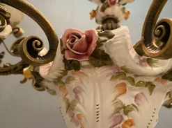 New Pamono Vintage Italian Bronze Ceramic Chandelier by Antonio Zen for Le Ceramiche di Nove e Bassano, 1950s