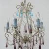 Clearance Pamono Vintage Italian Crystal Beaded 6-light Chandelier with Purple & Azure Drops