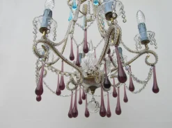 Clearance Pamono Vintage Italian Crystal Beaded 6-light Chandelier with Purple & Azure Drops