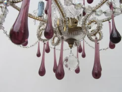 Clearance Pamono Vintage Italian Crystal Beaded 6-light Chandelier with Purple & Azure Drops