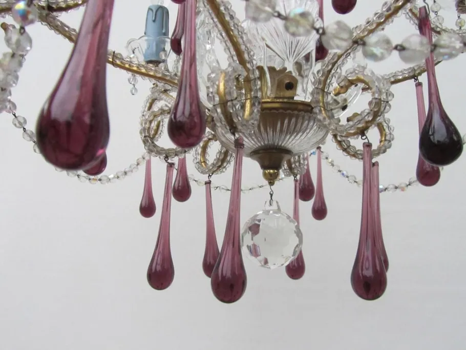 Clearance Pamono Vintage Italian Crystal Beaded 6-light Chandelier with Purple & Azure Drops