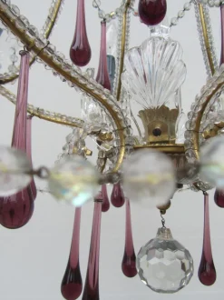 Clearance Pamono Vintage Italian Crystal Beaded 6-light Chandelier with Purple & Azure Drops