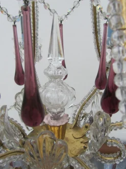 Clearance Pamono Vintage Italian Crystal Beaded 6-light Chandelier with Purple & Azure Drops