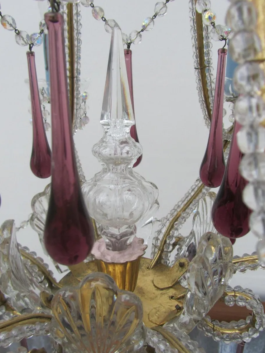 Clearance Pamono Vintage Italian Crystal Beaded 6-light Chandelier with Purple & Azure Drops