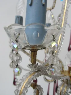 Clearance Pamono Vintage Italian Crystal Beaded 6-light Chandelier with Purple & Azure Drops