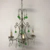 New Pamono Vintage Italian Crystal Chandelier with Green Murano Glass Drops