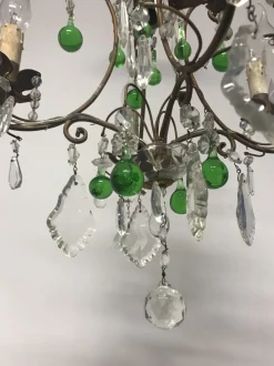 New Pamono Vintage Italian Crystal Chandelier with Green Murano Glass Drops