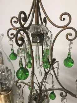 New Pamono Vintage Italian Crystal Chandelier with Green Murano Glass Drops