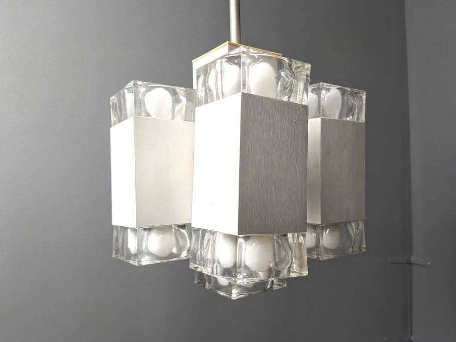 New Pamono Vintage Italian Cubic Chandelier attributed to Gaetano Sciolari, 1970s