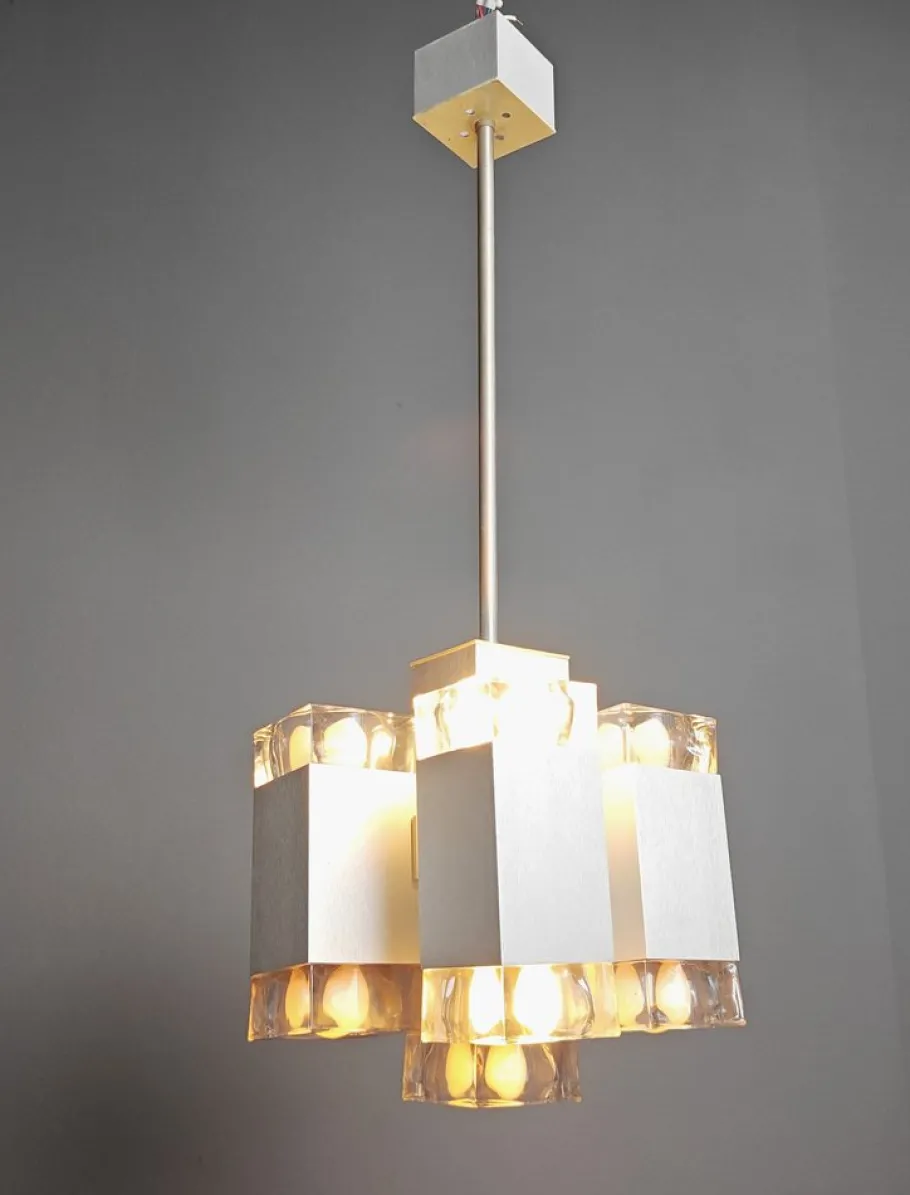 New Pamono Vintage Italian Cubic Chandelier attributed to Gaetano Sciolari, 1970s