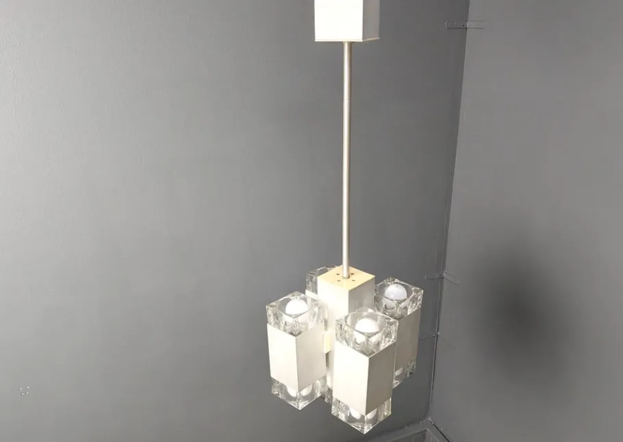 New Pamono Vintage Italian Cubic Chandelier attributed to Gaetano Sciolari, 1970s