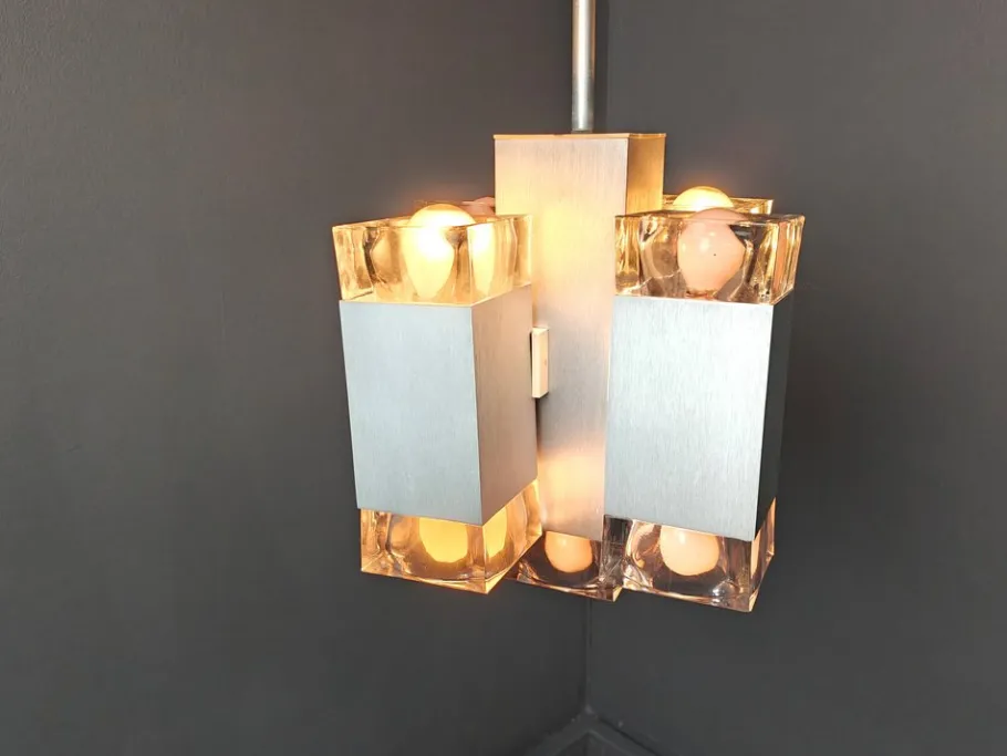 New Pamono Vintage Italian Cubic Chandelier attributed to Gaetano Sciolari, 1970s
