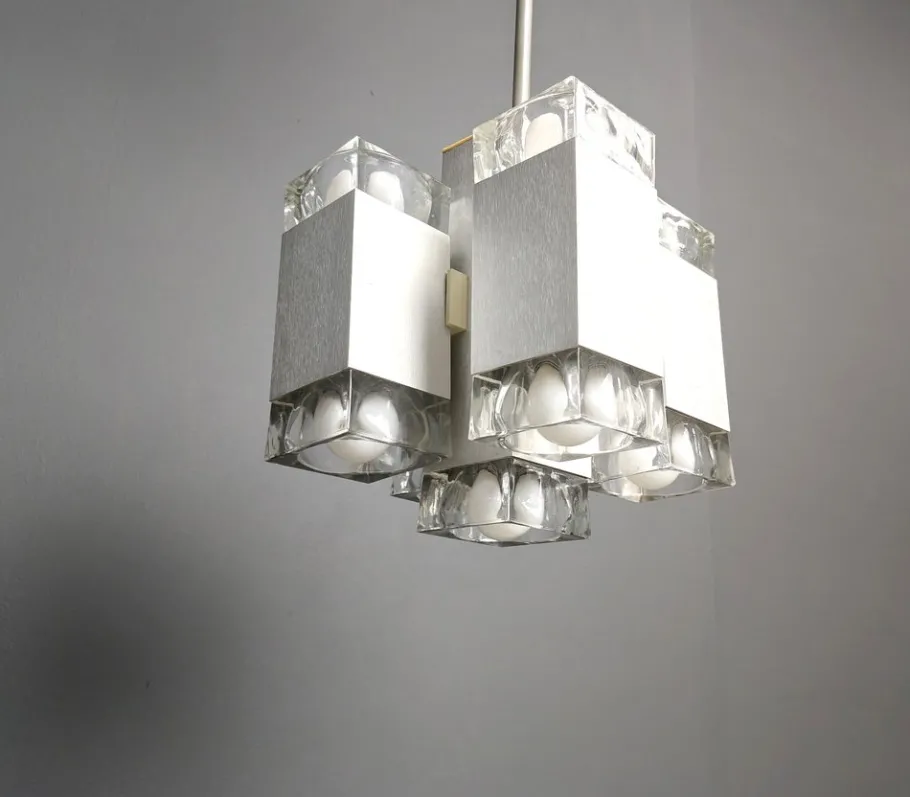 New Pamono Vintage Italian Cubic Chandelier attributed to Gaetano Sciolari, 1970s