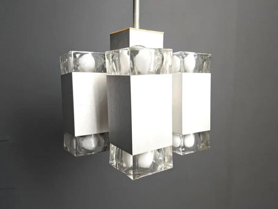 New Pamono Vintage Italian Cubic Chandelier attributed to Gaetano Sciolari, 1970s