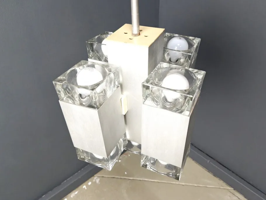 New Pamono Vintage Italian Cubic Chandelier attributed to Gaetano Sciolari, 1970s