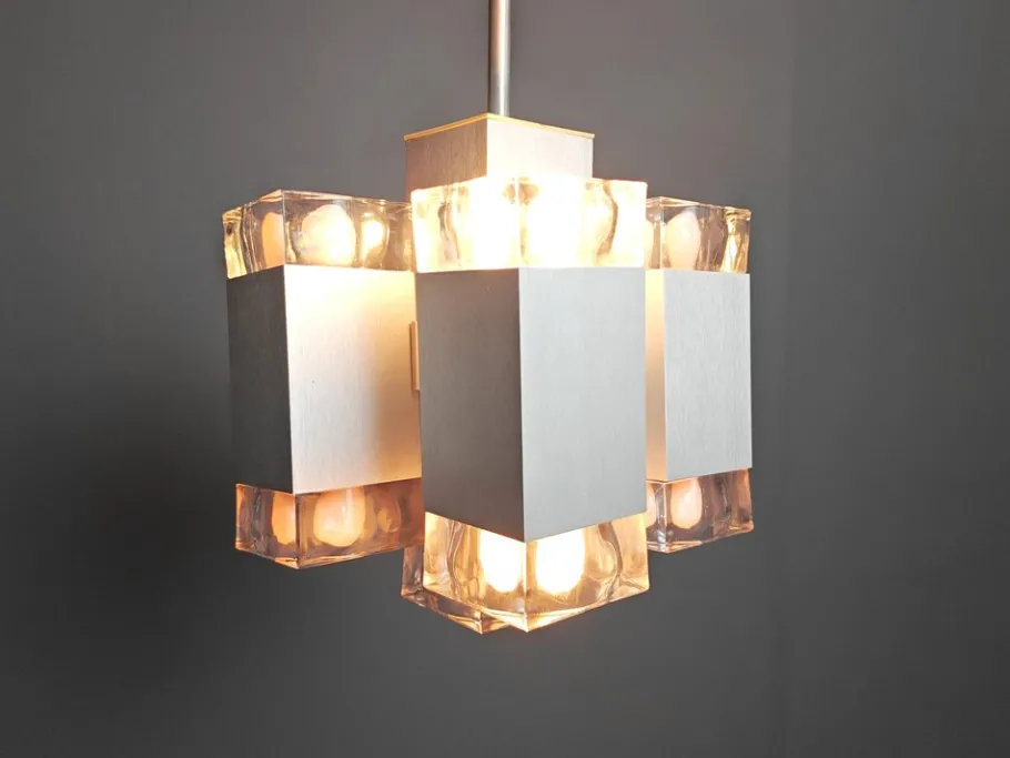 New Pamono Vintage Italian Cubic Chandelier attributed to Gaetano Sciolari, 1970s