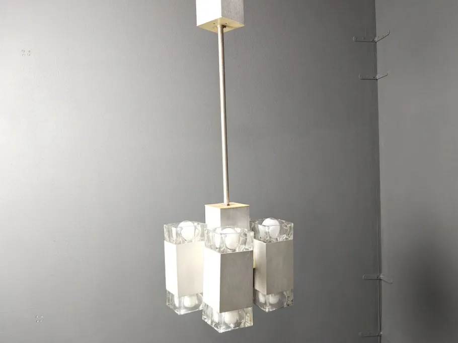 New Pamono Vintage Italian Cubic Chandelier attributed to Gaetano Sciolari, 1970s