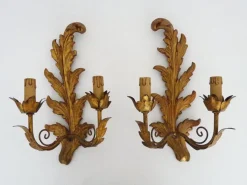 Clearance Pamono Vintage Italian Giltwood Wall Sconces, 1970s, Set of 2