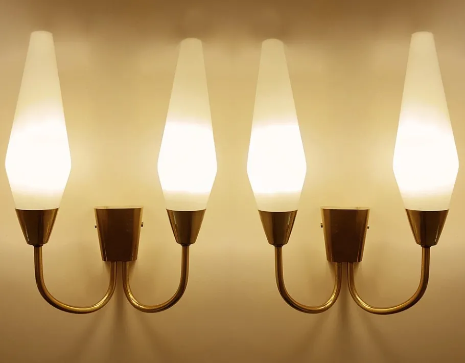 Pamono Vintage Italian Glass and Brass Sconces, 1960s, Set of 2