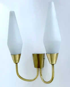 Pamono Vintage Italian Glass and Brass Sconces, 1960s, Set of 2