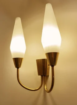 Pamono Vintage Italian Glass and Brass Sconces, 1960s, Set of 2