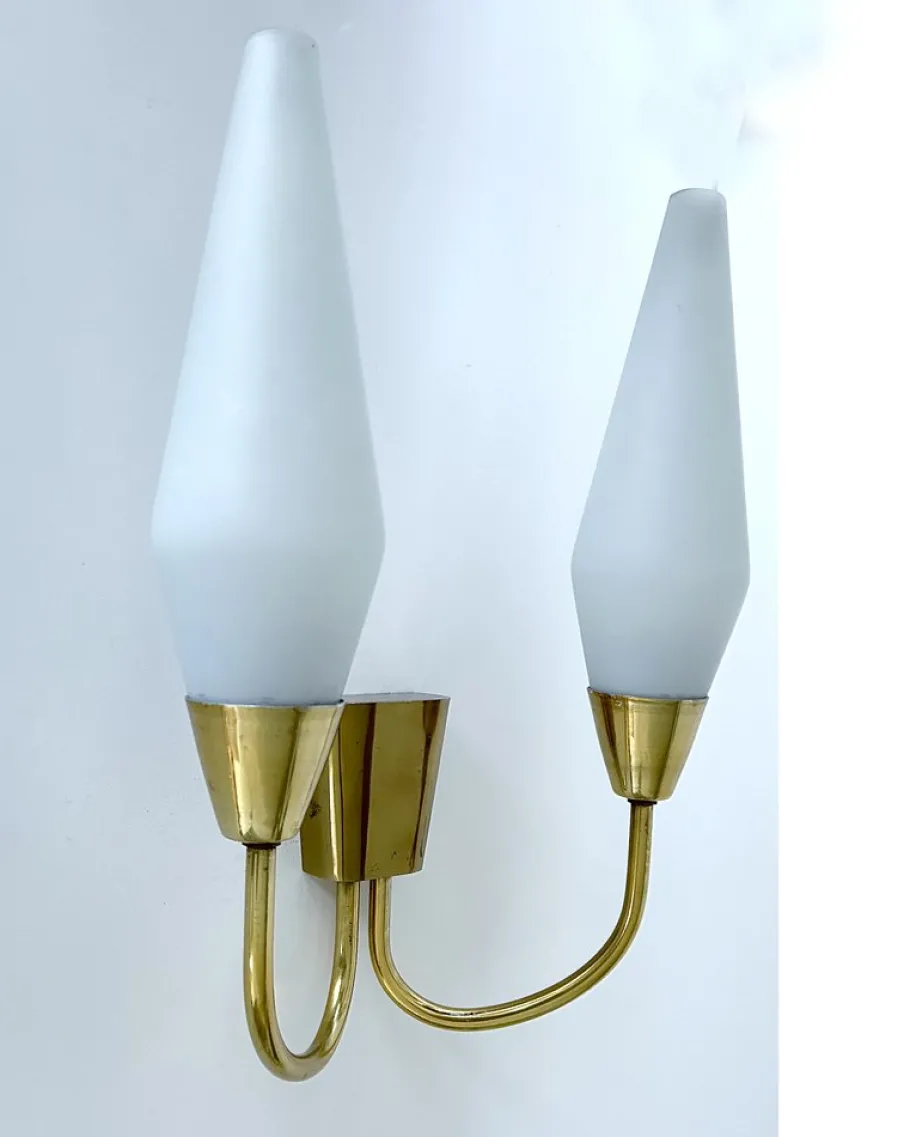 Pamono Vintage Italian Glass and Brass Sconces, 1960s, Set of 2