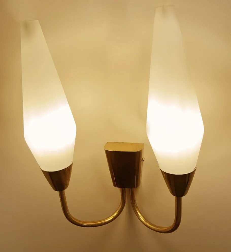 Pamono Vintage Italian Glass and Brass Sconces, 1960s, Set of 2